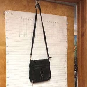 LIZ & CO, bucket bag, w/front wallet and long 30" cross body strap,   black